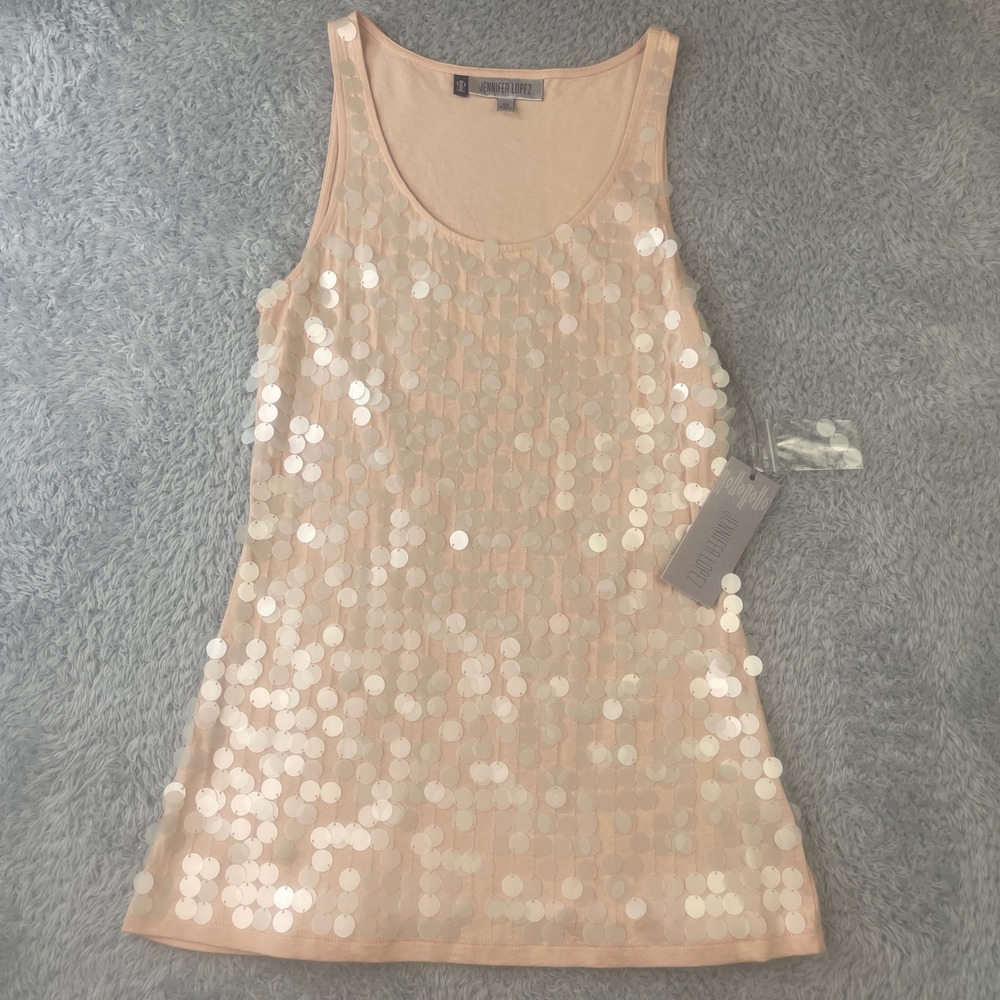 Jennifer Lopez Tank Top Womens XS Cameo Rose Pink Sequin Embellished JL412201